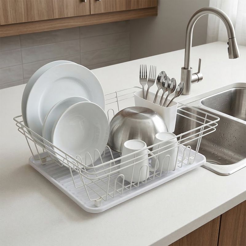 Escurridor de Platos con Bandeja y Porta Cubiertos para Fregadero de 44.5 x 35 x 15.5 cm Blanco