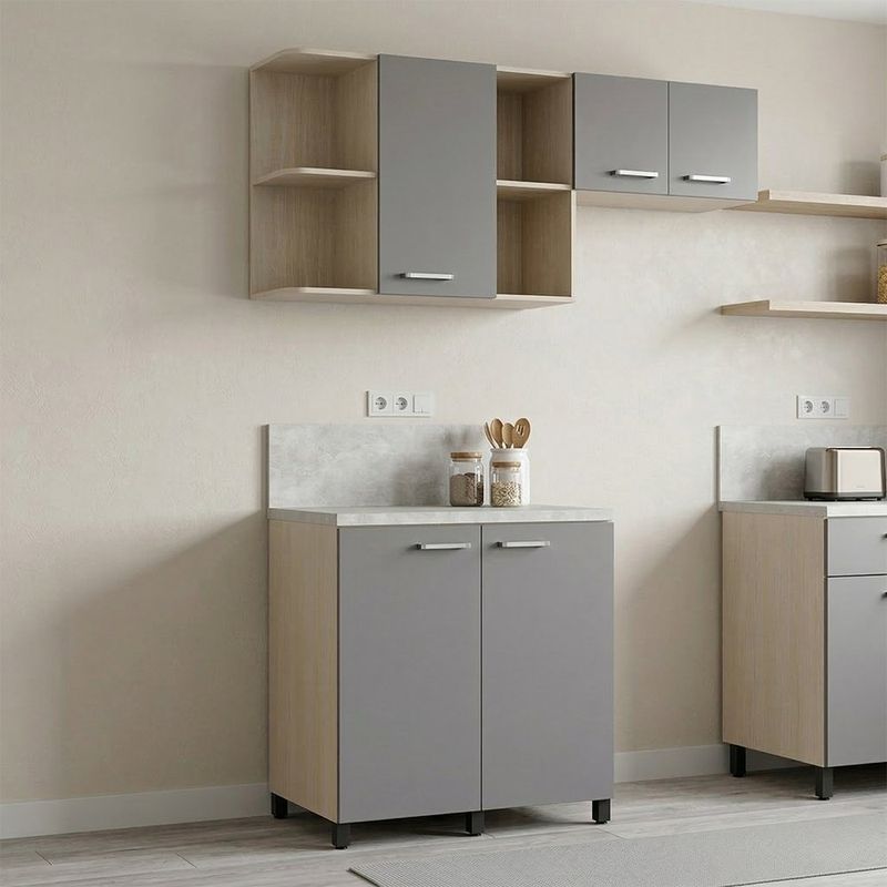 Juego de Gabinetes para Cocina Lucy de 64 x 140 x 31.2 cm con Top Gris y Beige