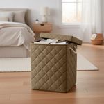 Cesta para Ropa Rectangular con Tapa Tela Acolchada Color Café Grande