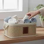 Canasta Organizadora Rectangular de Bambú con Asas Color Beige Grande