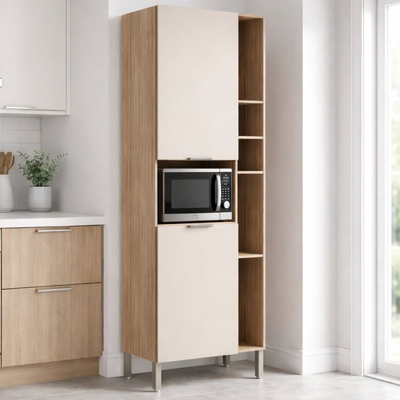 Mueble de Cocina para Microondas con 2 Puertas 51.8 x 80 x 219 cm Vainilla