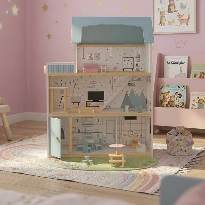 Casa de Madera de 3 Niveles con 25 Accesorios