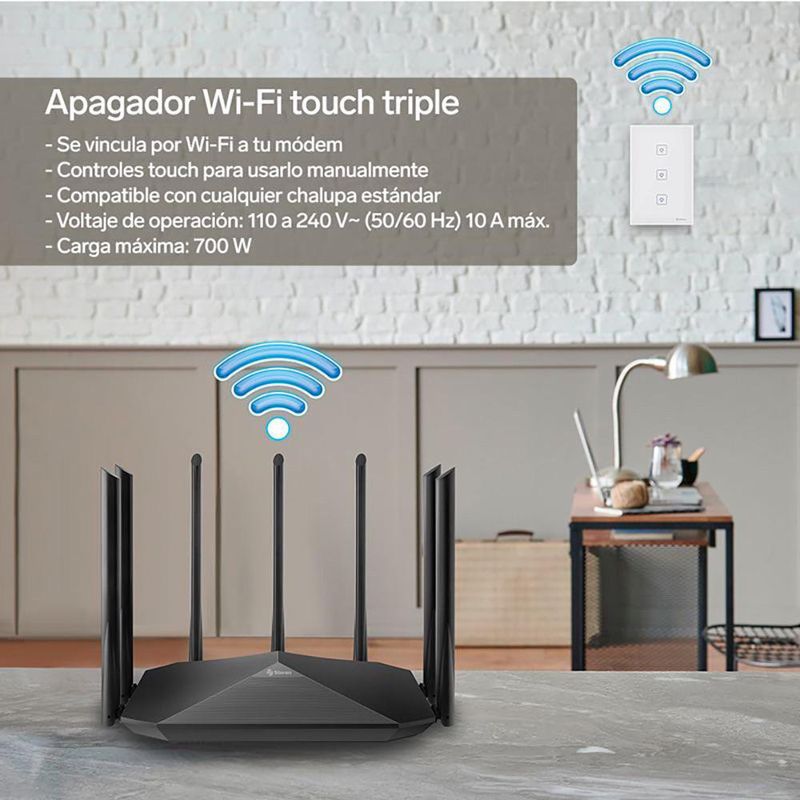 Apagador Wi-Fi Touch Triple para Pared