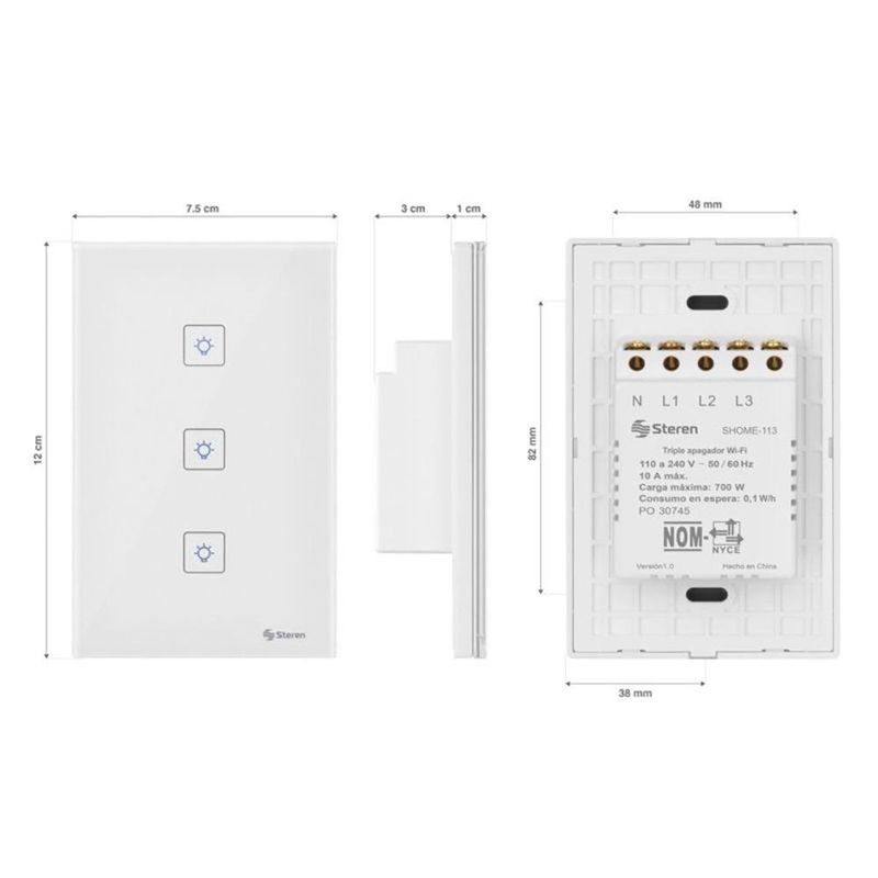 Apagador Wi-Fi Touch Triple para Pared