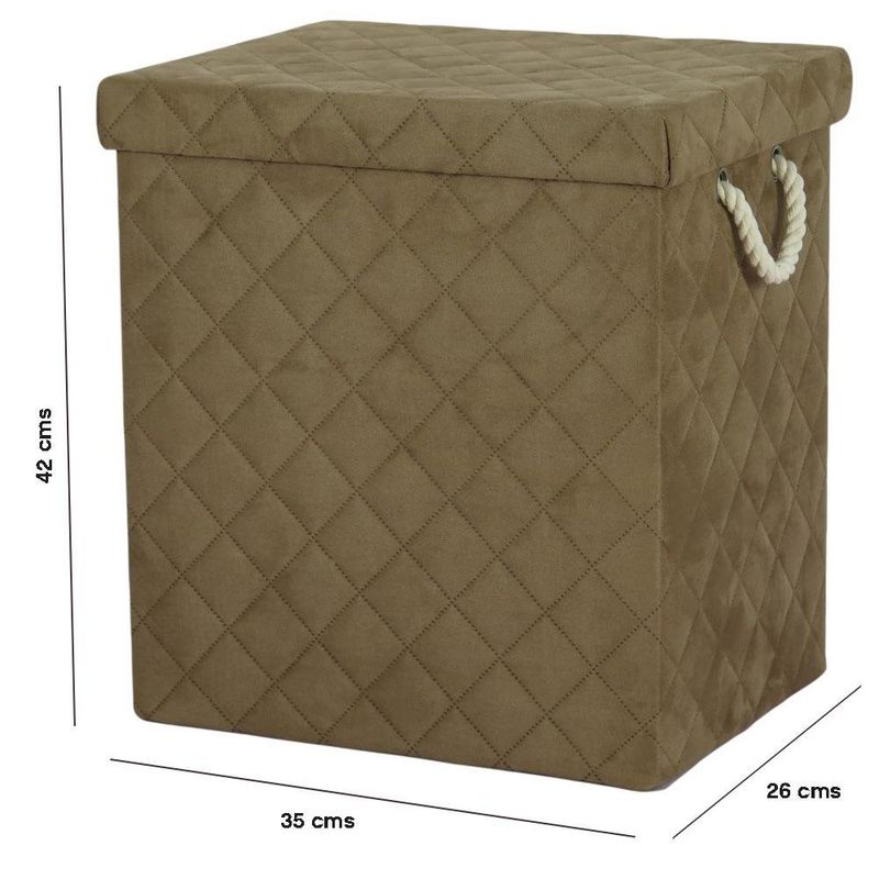 Cesta para Ropa Rectangular con Tapa Tela Acolchada Color Beige Mediana