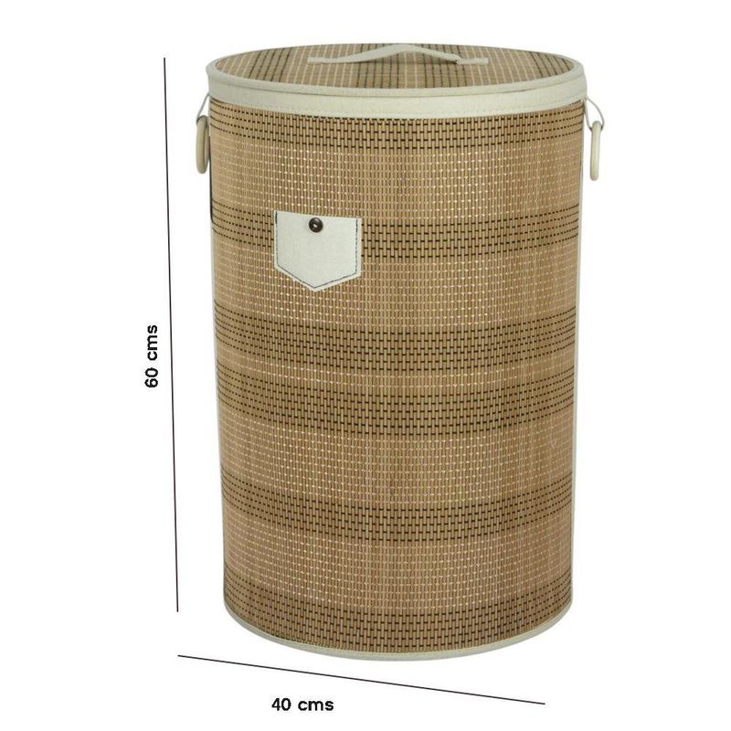 Cesta para Ropa Plegable Redonda de Bambú con Tapa Color Beige