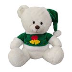 Oso de Peluche Blanco Navideño con Gorro de Santa Claus 10 Plg