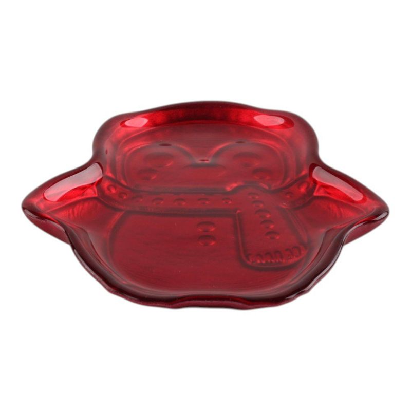 Boquitero Decorativo Navideño de Vidrio Diseño Pingüino Color Rojo