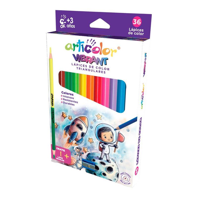 Crayones Articolor Vibrant Triangulares de 36 Colores + Lápiz Bicolor
