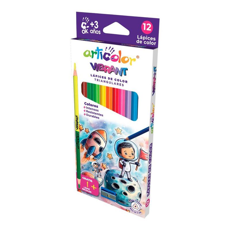 Crayones Articolor Vibrant Triangulares de 12 Colores + Lápiz Bicolor