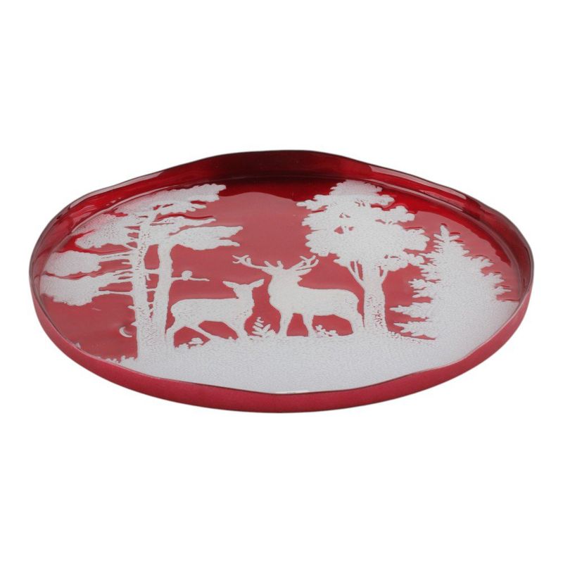Bandeja Navideña para Servir con Diseño de Renos Roja