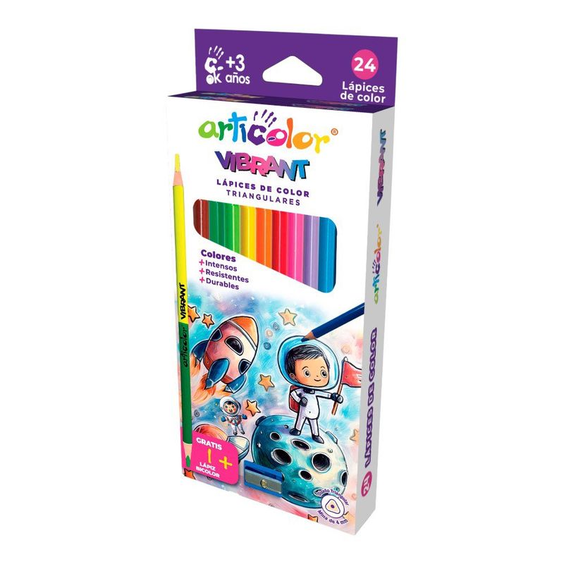 Crayones Articolor Vibrant Triangulares de 24 Colores + Lápiz Bicolor