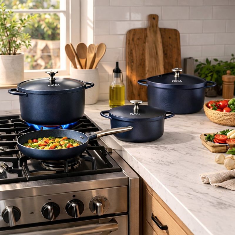 Batería de Cocina de Aluminio Antiadherente Lisboa Color Azul 8 Piezas