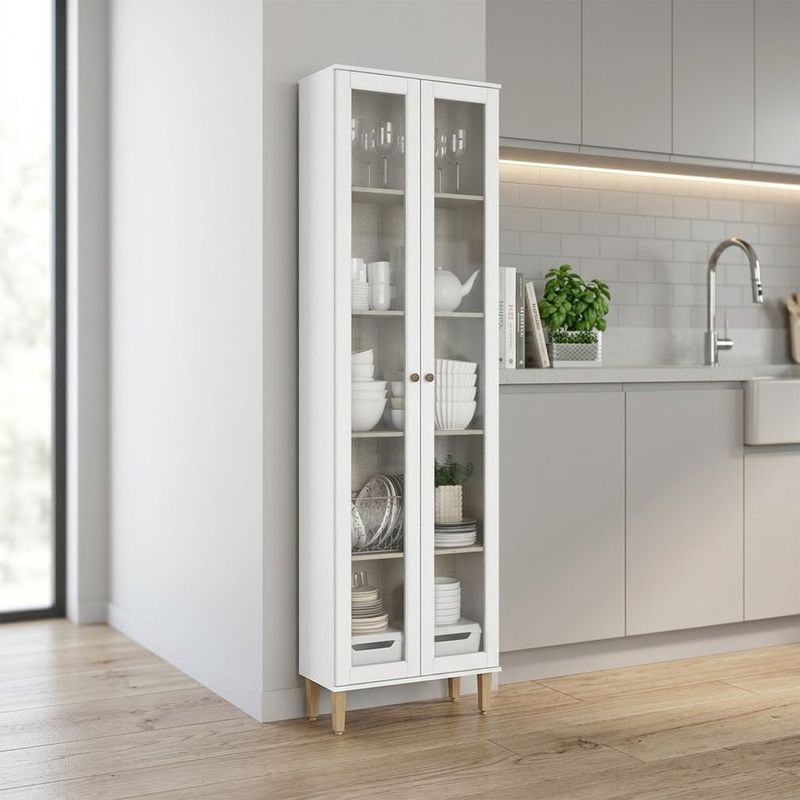 Vitrina Alta con Puertas de Vidrio y Repisas para Almacenamiento Classy