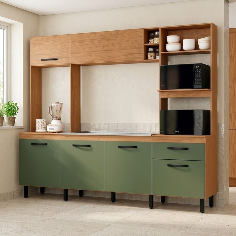 Cocina Zoe Color Jade con Módulos de Almacenamiento 245 x 51 x 212 Cm