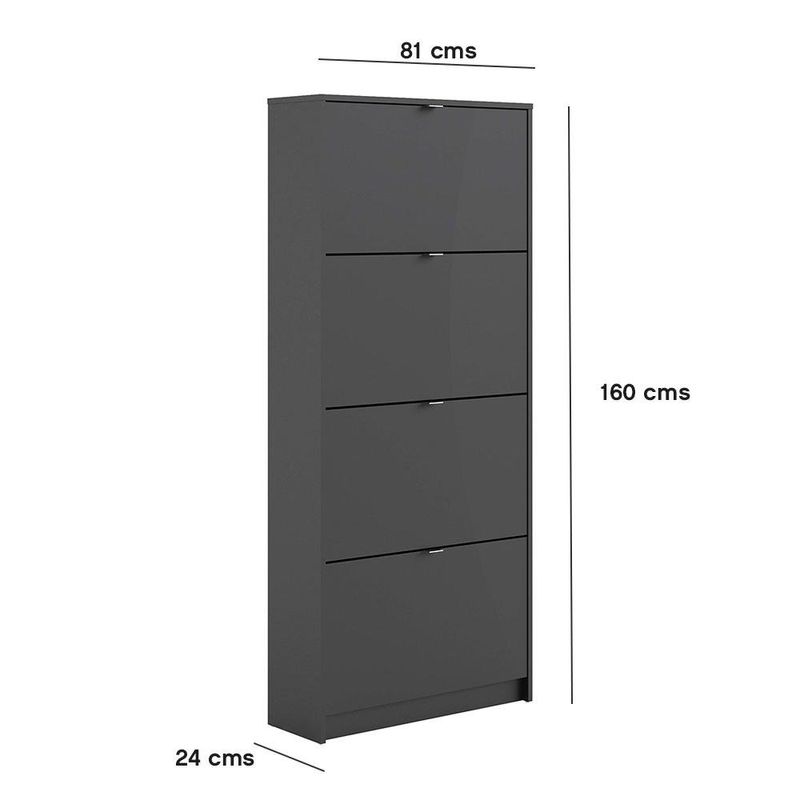 Zapatera de 4 Puertas Negro para Dormitorio 70 x 24 x 162 cm