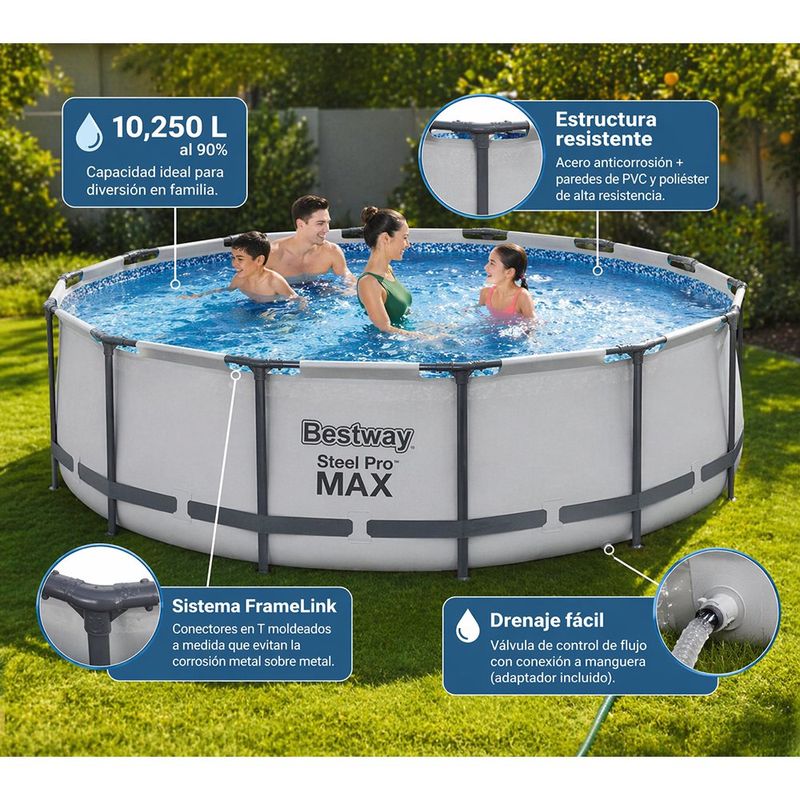 Piscina Steel Pro Max con Escalera y Filtro de 3.66 x 1.22 Metros