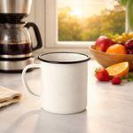Taza Recta Blanca Jaspeada con Borde Negro