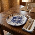 Plato para Ensalada Colección Mosaico Color Blanco y Azul de 8 Plg