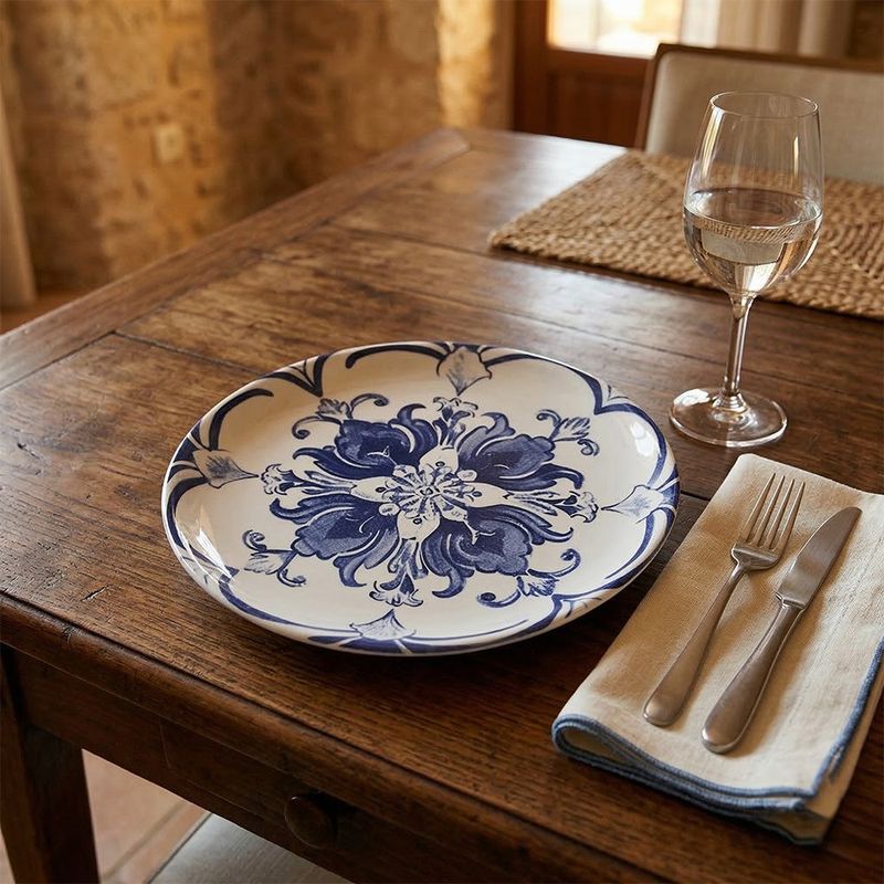 Plato para Ensalada Colección Mosaico Color Blanco y Azul de 8 Plg