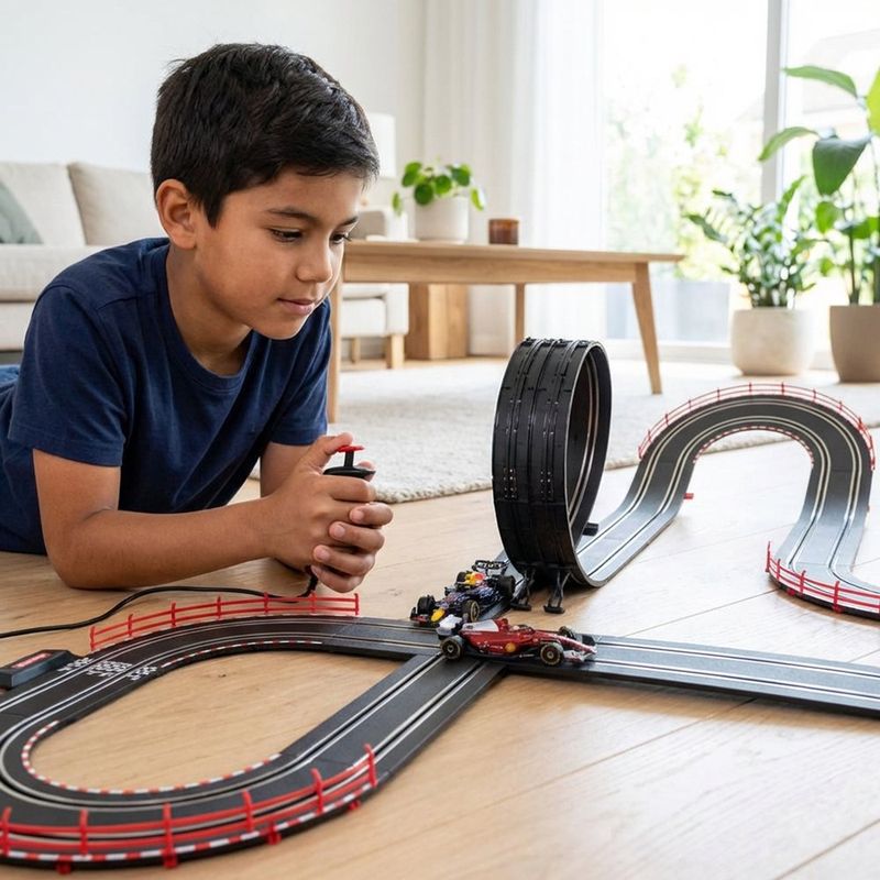 Pista de Carreras Zona de Velocidad con Loop y Autos Ferrari y Red Bull