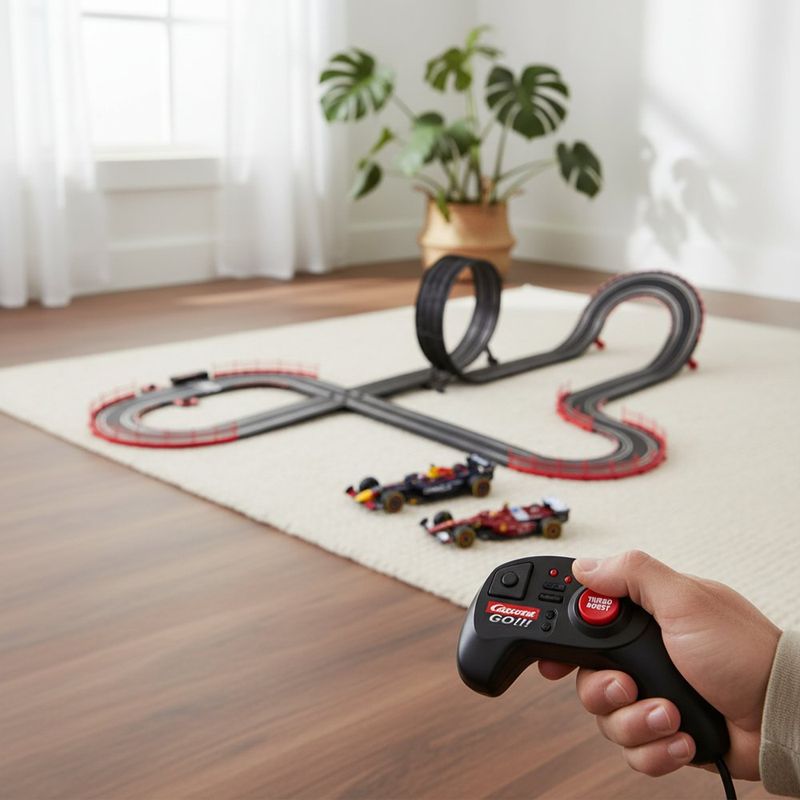 Pista de Carreras Zona de Velocidad con Loop y Autos Ferrari y Red Bull