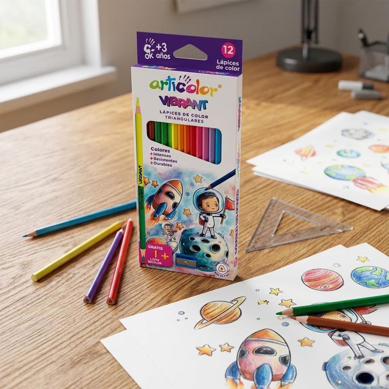Crayones Articolor Vibrant Triangulares de 12 Colores + Lápiz Bicolor