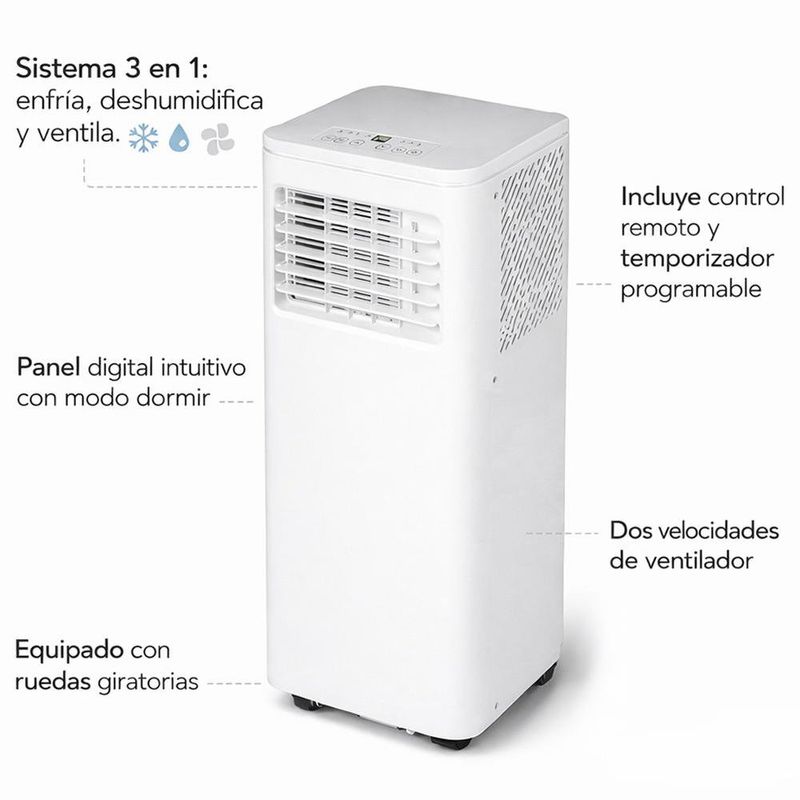 Aire Acondicionado Portátil Rosthal 3 en 1 de 8000 BTU Color Blanco