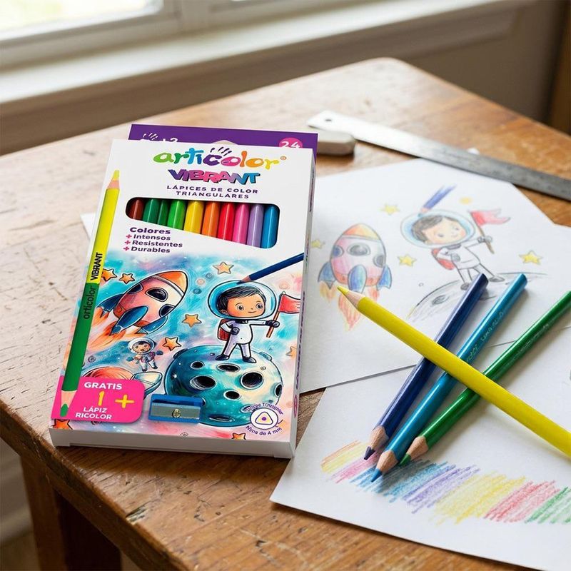 Crayones Articolor Vibrant Triangulares de 24 Colores + Lápiz Bicolor