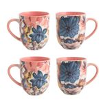 Set de 4 Tazas de 13.5 oz Rosa con Diseño Floral para Café y Bebidas Calientes