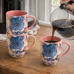 Set de 4 Tazas de 13.5 oz Rosa con Diseño Floral para Café y Bebidas Calientes