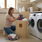 Cesta para Ropa Plegable Rectangular de Bambú con Tapa Color Natural