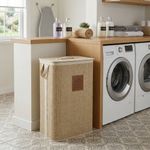 Cesta para Ropa Plegable Rectangular de Bambú con Tapa Color Natural