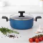 Olla de Aluminio Antiadherente Azul de 24 cm con Tapa