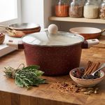 Olla de Aluminio Forjado de 24 cm con Tapa de Vidrio Café y Beige