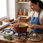 Olla de Aluminio Forjado de 24 cm con Tapa de Vidrio Café y Beige