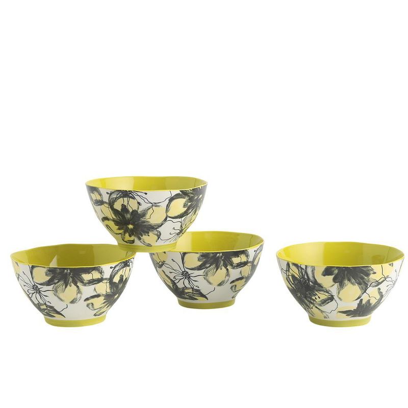 Set de 4 Bowls de 5.9 Plg Verdes con Diseño Floral para Servir