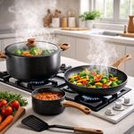 Batería de Cocina Catania de 6 Piezas con Antiadherente Tipo Mármol Negro