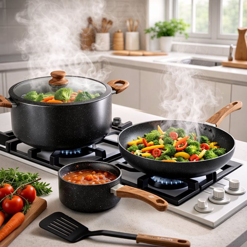 Batería de Cocina Catania de 6 Piezas con Antiadherente Tipo Mármol Negro