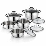 Batería de Cocina Grangucci de 9 Piezas de Acero Inoxidable con Tapas de Vidrio