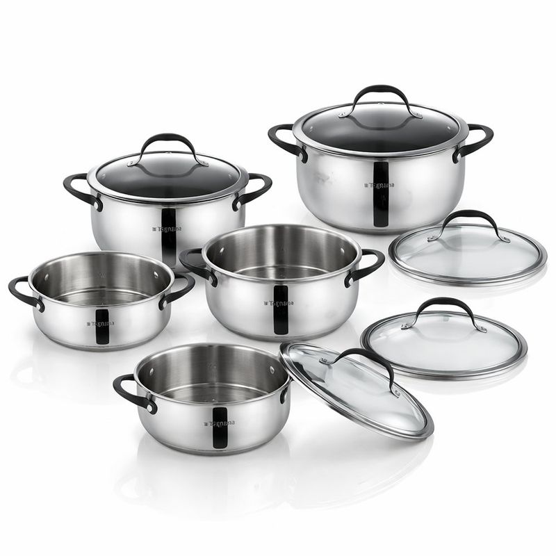 Batería de Cocina Grangucci de 9 Piezas de Acero Inoxidable con Tapas de Vidrio
