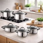 Batería de Cocina Grangucci de 9 Piezas de Acero Inoxidable con Tapas de Vidrio