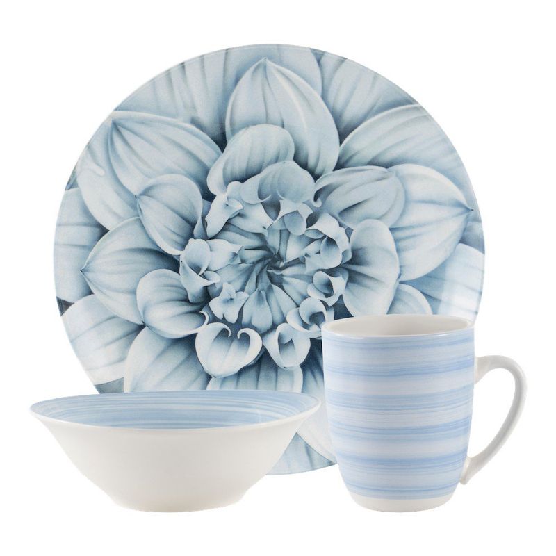 Vajilla Fiorella de Porcelana de 12 Piezas con Diseño Floral Azul