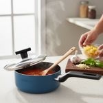 Cazo de Aluminio Antiadherente Azul de 18 cm con Tapa de Vidrio