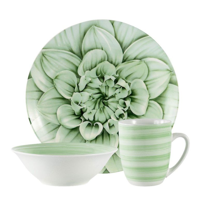 Vajilla Fiorella de Porcelana de 12 Piezas con Diseño Floral Verde