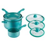 Batería de Cocina Verona de 7 Piezas de Mármol Verde Turquesa con Tapas de Vidrio