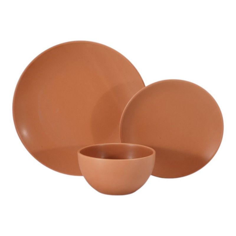 Vajilla Zen de Cerámica de 12 Piezas Color Terracota para 4 Personas