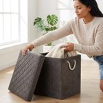 Cesta para Ropa Rectangular con Tapa Tela Acolchada Color Gris Mediana