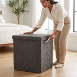 Cesta para Ropa Rectangular con Tapa Tela Acolchada Color Gris Mediana