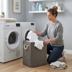 Cesta para Ropa Rectangular con Tapa Tela Acolchada Color Gris Grande